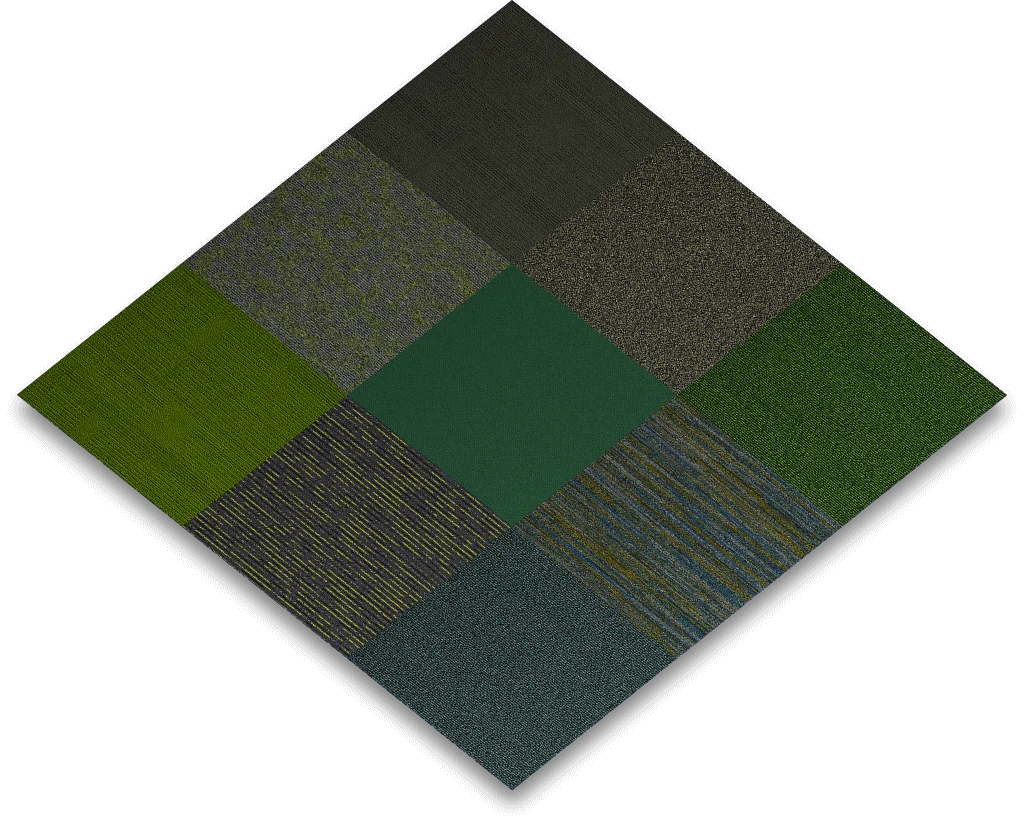 BoogieWoogie shades of green tapijttegel mix_tapijttegeldiscount breda